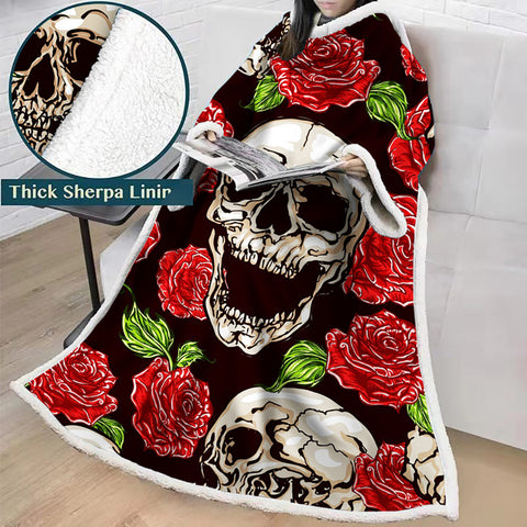 Image of 3D Digital Printed Blanket With Sleeves-Horror Skull Blanket Robe