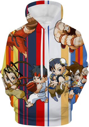Street Fighter Hoodie - Cartoon Characters 3D Print Pullover with Pockets