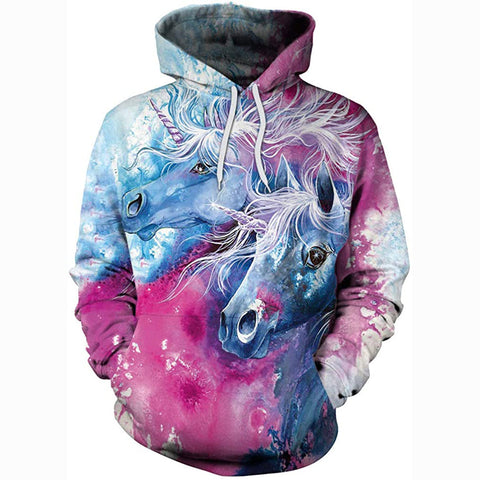 Image of 3D Print Realistic Couple Unicorn Pullover Hoodie Hooded Sweatshirt