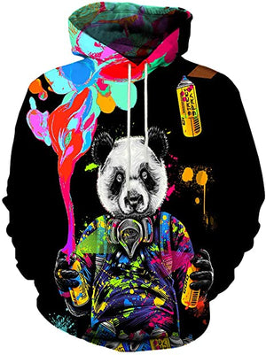 Rock Panda Graphic Print Hoodies 3D Colorful Long Sleeve Sweaters with Pocket