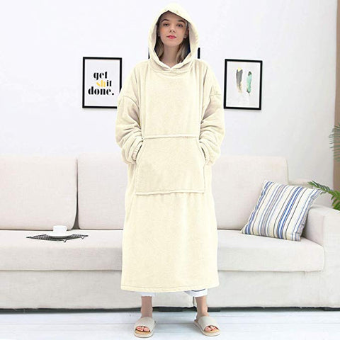 Image of His-and-Hers Sleeves-Cute Long Flannel Plush Wearable Hooded Blanket