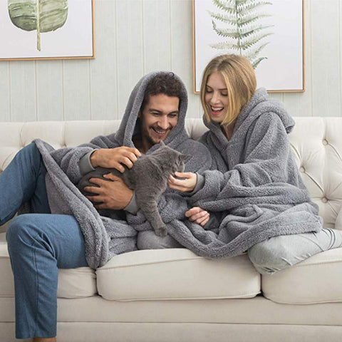 Image of His-and-Hers Sleeves-Cute Thick Flannel Plush Wearable Blanket