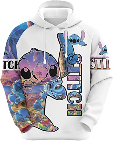 Image of Lilo And Stitch Hoodies Funny Stitch Print Casual Streetwear Hoodies