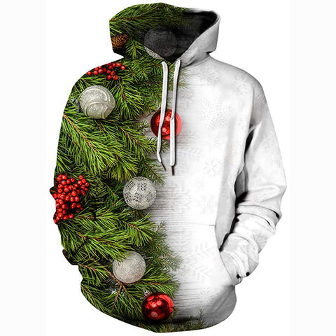 Image of Christmas Hoodies - Green and White Pullover Hoodie Christmas Bell