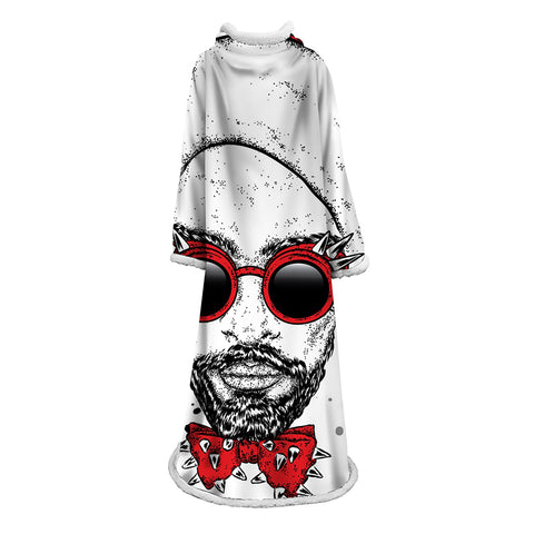 Image of 3D Digital Printed Blanket With Sleeves-Horror Skull Blanket Robe