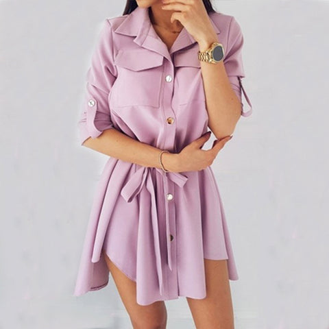 Image of Women's Coats - Solid Button Tab-Sleeve Mini Dress Trench Coat