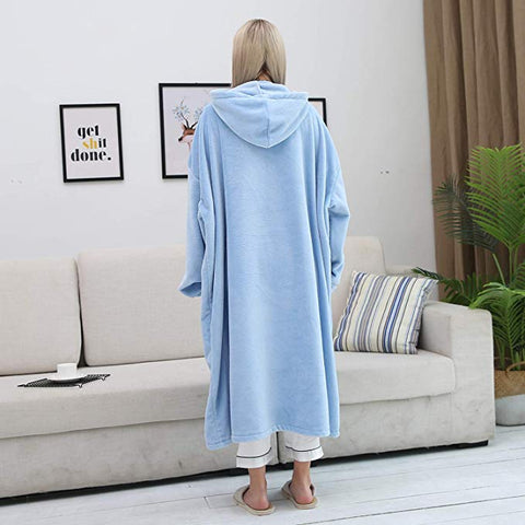 Image of His-and-Hers Sleeves-Cute Long Flannel Plush Wearable Hooded Blanket