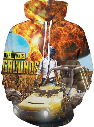PUBG Hoodies - 3D Print Game Playerunknown's Battlegrounds Fire Yellow Pullover with Pockets