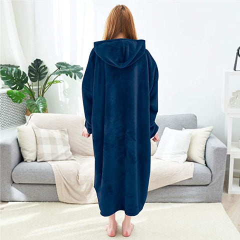 Image of His-and-Hers Sleeves-Cute Long Flannel Plush Wearable Hooded Blanket