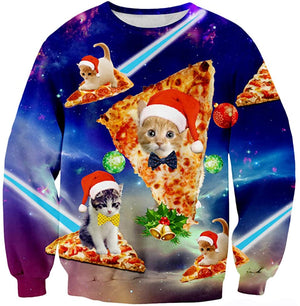 Funny Christmas Pullover Sweatshirt Pizza Cat Sweatshirt