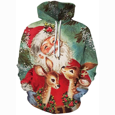 Image of Christmas Hoodies - Santa Deer Funny Pullover Hoodies