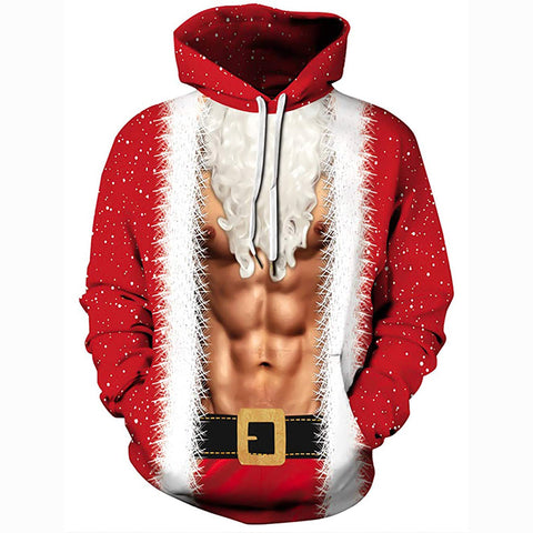 Image of Christmas Hoodies - Funny Christmas Muscular Chest 3D Print Pullover Hoodie