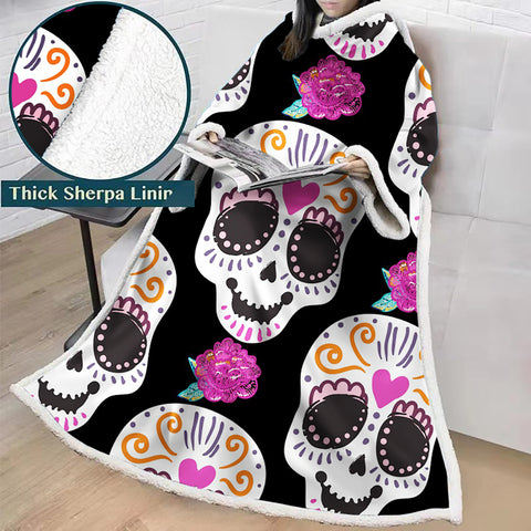 Image of 3D Digital Printed Blanket With Sleeves-Horror Skull Blanket Robe