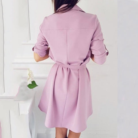 Image of Women's Coats - Solid Button Tab-Sleeve Mini Dress Trench Coat