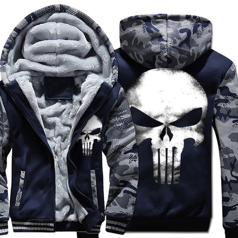 Image of Punisher Jackets - Solid Color Punisher Movie Series Punisher Sign Battle Fatigues Super Cool Fleece Jacket