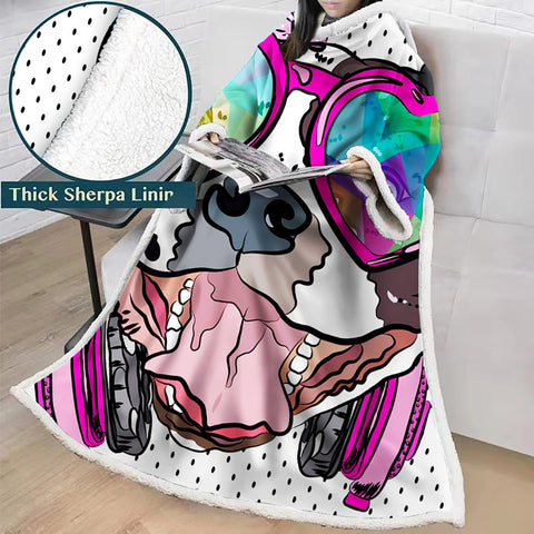 Image of 3D Digital Printed Skull Blanket With Sleeves-Horror Blanket Robe