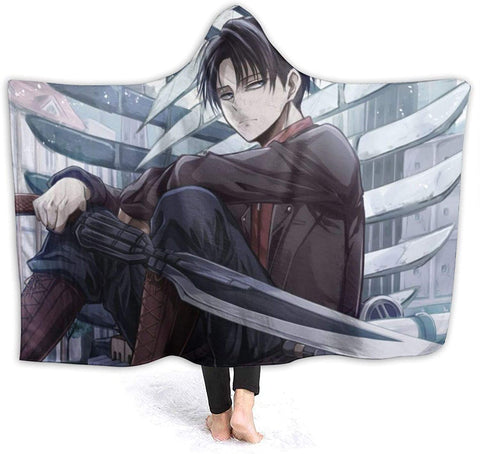 Image of Attack On Titan Hooded Blanket - Anime Levi Ackerman Sword Flannel Blanket