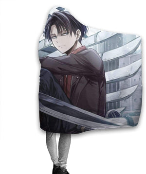 Attack On Titan Hooded Blanket - Anime Levi Ackerman Sword Flannel Blanket