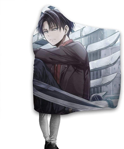 Image of Attack On Titan Hooded Blanket - Anime Levi Ackerman Sword Flannel Blanket