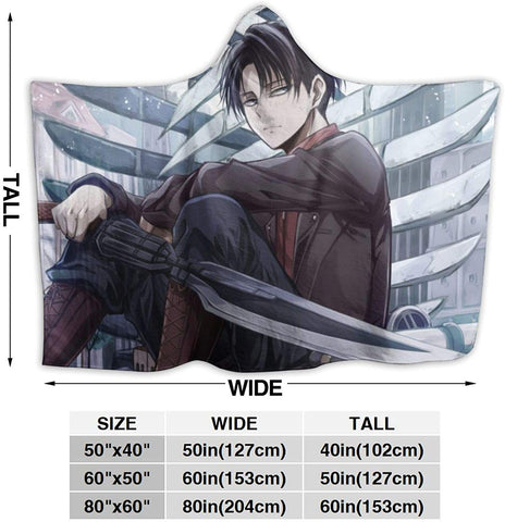 Image of Attack On Titan Hooded Blanket - Anime Levi Ackerman Sword Flannel Blanket