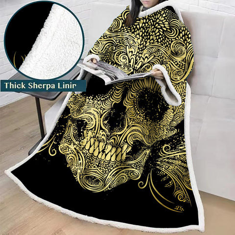 Image of 3D Digital Printed Skull Blanket With Sleeves-Horror Blanket Robe