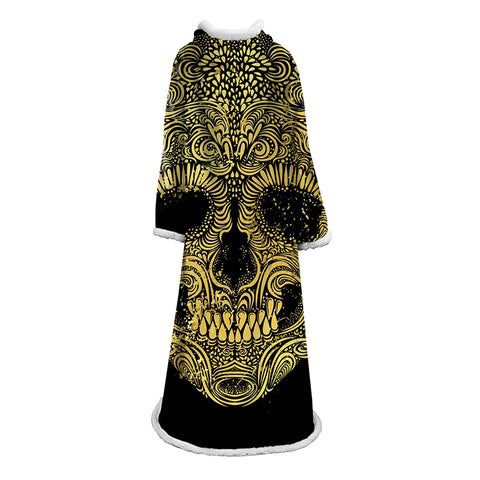 Image of 3D Digital Printed Skull Blanket With Sleeves-Horror Blanket Robe