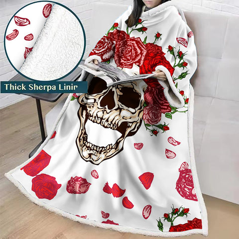 Image of 3D Digital Printed Skull Blanket With Sleeves-Horror Blanket Robe