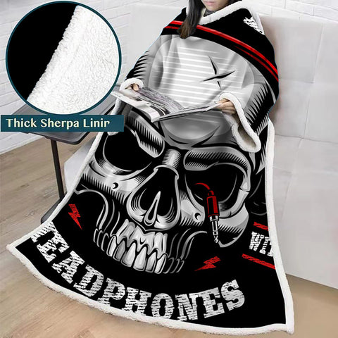 Image of 3D Digital Printed Skull Blanket With Sleeves-Horror Blanket Robe