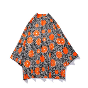 Vintage Japanese Harajuku Style Unisex Blouse Orange Print Cotton Casual Loose Shirts