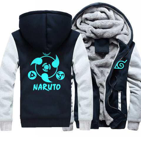 Image of Naruto Jackets - Solid Color Naruto Anime Series Naruto Sign Blue Fleece Jacket