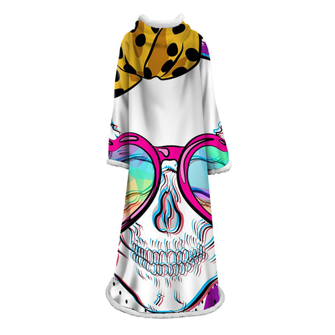 Image of 3D Digital Printed Skull Blanket With Sleeves-Horror Blanket Robe