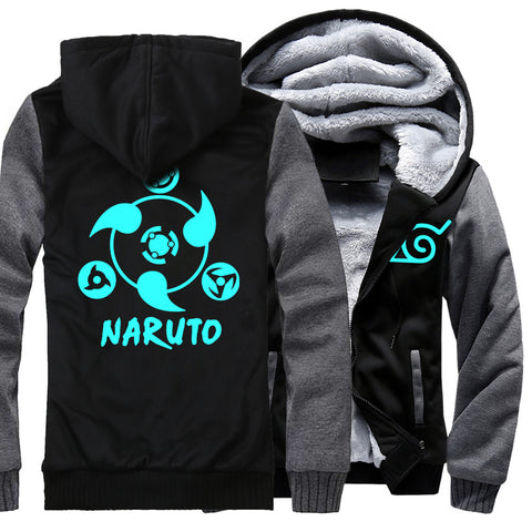 Image of Naruto Jackets - Solid Color Naruto Anime Series Naruto Sign Blue Fleece Jacket