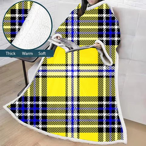 Image of 3D Digital Printed Blanket With Sleeves-Plaid Thickened Blanket Robe