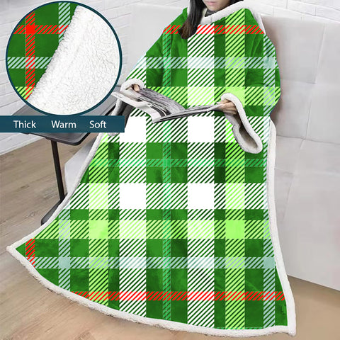 Image of 3D Digital Printed Blanket With Sleeves-Plaid Thickened Blanket Robe