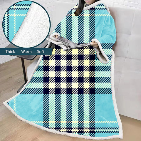 Image of 3D Digital Printed Blanket With Sleeves-Plaid Thickened Blanket Robe