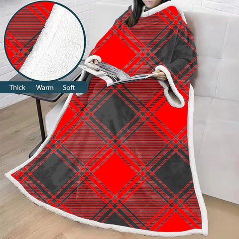 Image of 3D Digital Printed Blanket With Sleeves-Plaid Thickened Blanket Robe