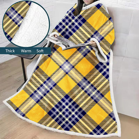 Image of 3D Digital Printed Blanket With Sleeves-Plaid Thickened Blanket Robe