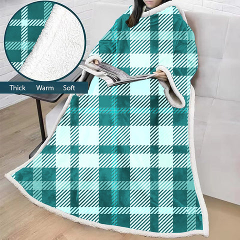 Image of 3D Digital Printed Blanket With Sleeves-Plaid Thickened Blanket Robe