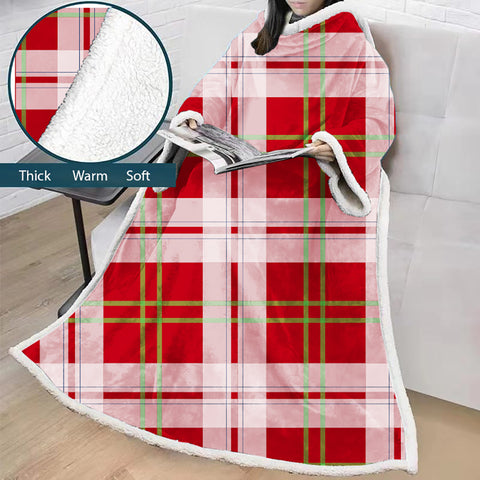 Image of 3D Digital Printed Blanket With Sleeves-Plaid Thickened Blanket Robe