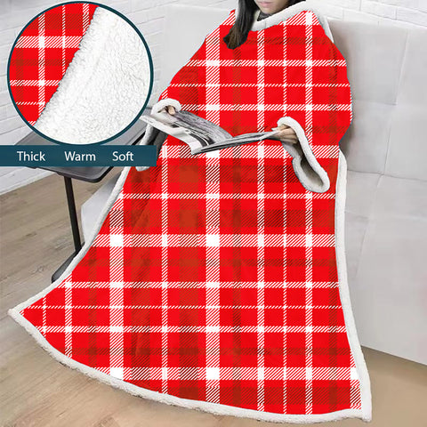 Image of 3D Digital Printed Blanket With Sleeves-Plaid Thickened Blanket Robe