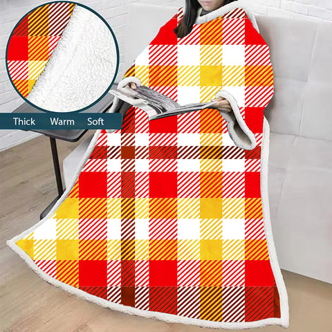 Image of 3D Digital Printed Blanket With Sleeves-Plaid Thickened Blanket Robe