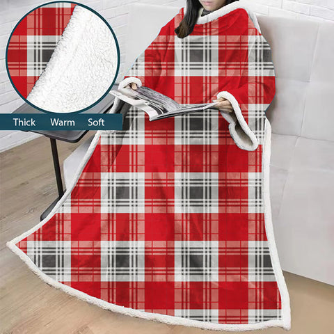 Image of 3D Digital Printed Blanket With Sleeves-Plaid Thickened Blanket Robe