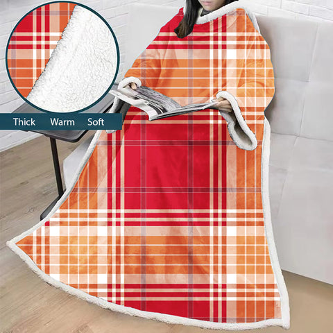 Image of 3D Digital Printed Blanket With Sleeves-Plaid Thickened Blanket Robe