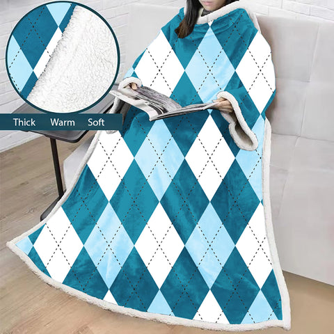 Image of 3D Digital Printed Blanket With Sleeves-Plaid Thickened Blanket Robe