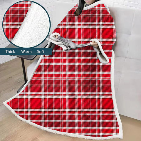 Image of 3D Digital Printed Blanket With Sleeves-Plaid Thickened Blanket Robe