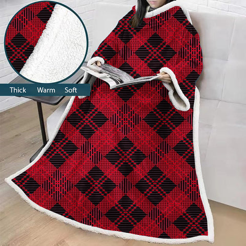 Image of 3D Digital Printed Blanket With Sleeves-Plaid Thickened Blanket Robe