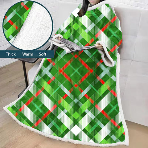 Image of 3D Digital Printed Blanket With Sleeves-Plaid Thickened Blanket Robe