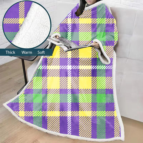 Image of 3D Digital Printed Blanket With Sleeves-Plaid Thickened Blanket Robe