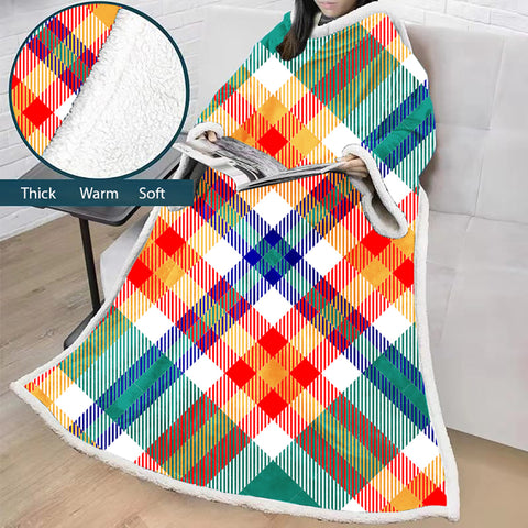 Image of 3D Digital Printed Blanket With Sleeves-Plaid Thickened Blanket Robe