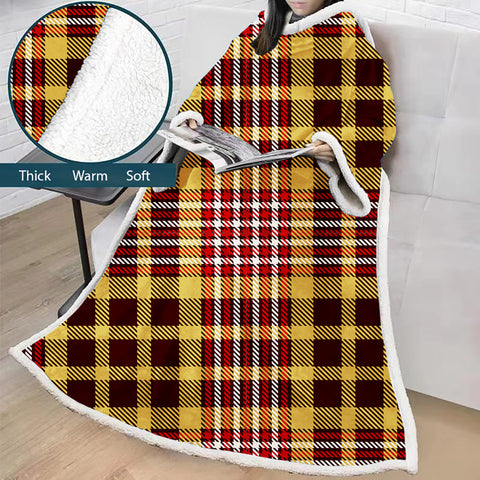 Image of 3D Digital Printed Blanket With Sleeves-Plaid Thickened Blanket Robe